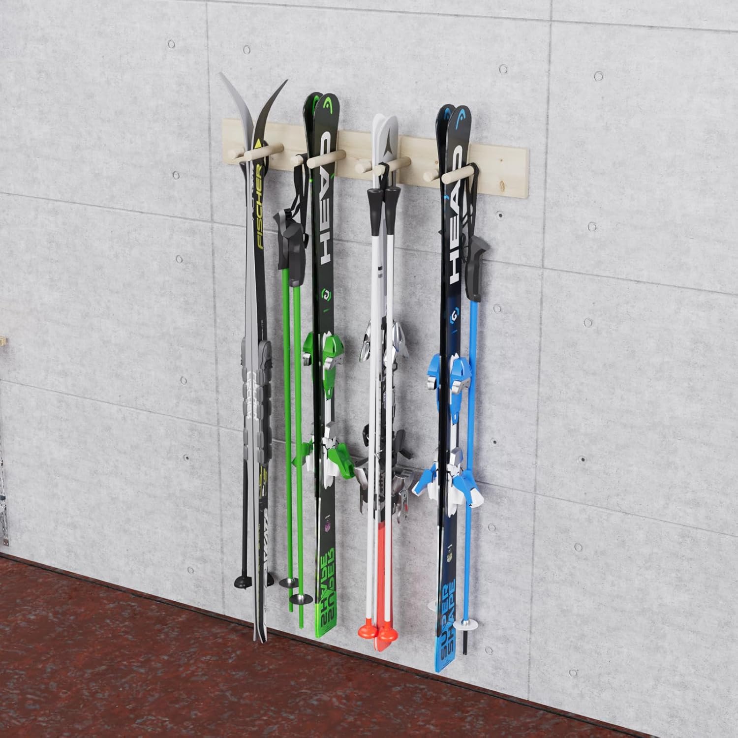 QLS Supporto da sci da parete per 4 paia di bastoncini da trekking da 90 cm - immagine 2