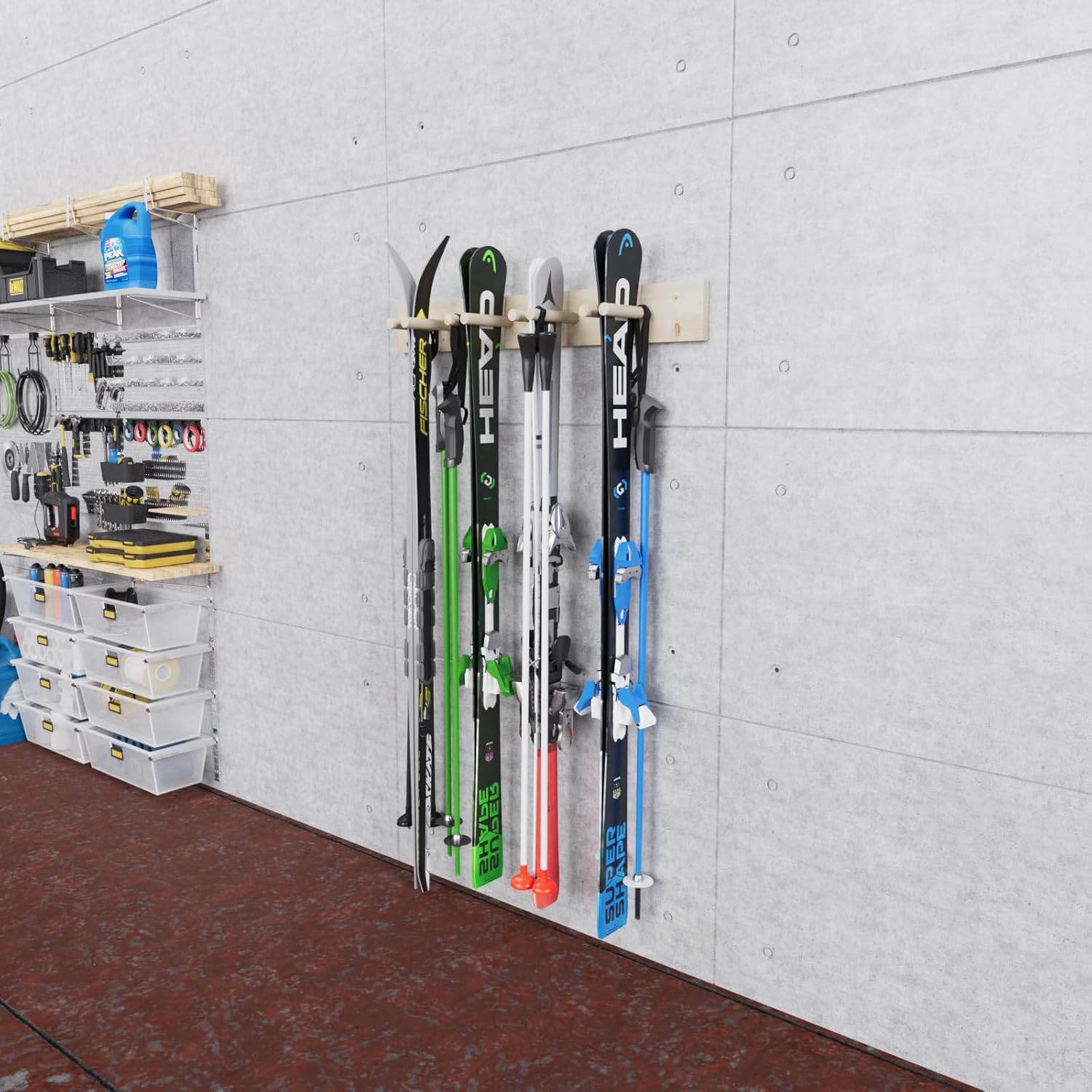 QLS Supporto da sci da parete per 4 paia di bastoncini da trekking da 90 cm - immagine 4
