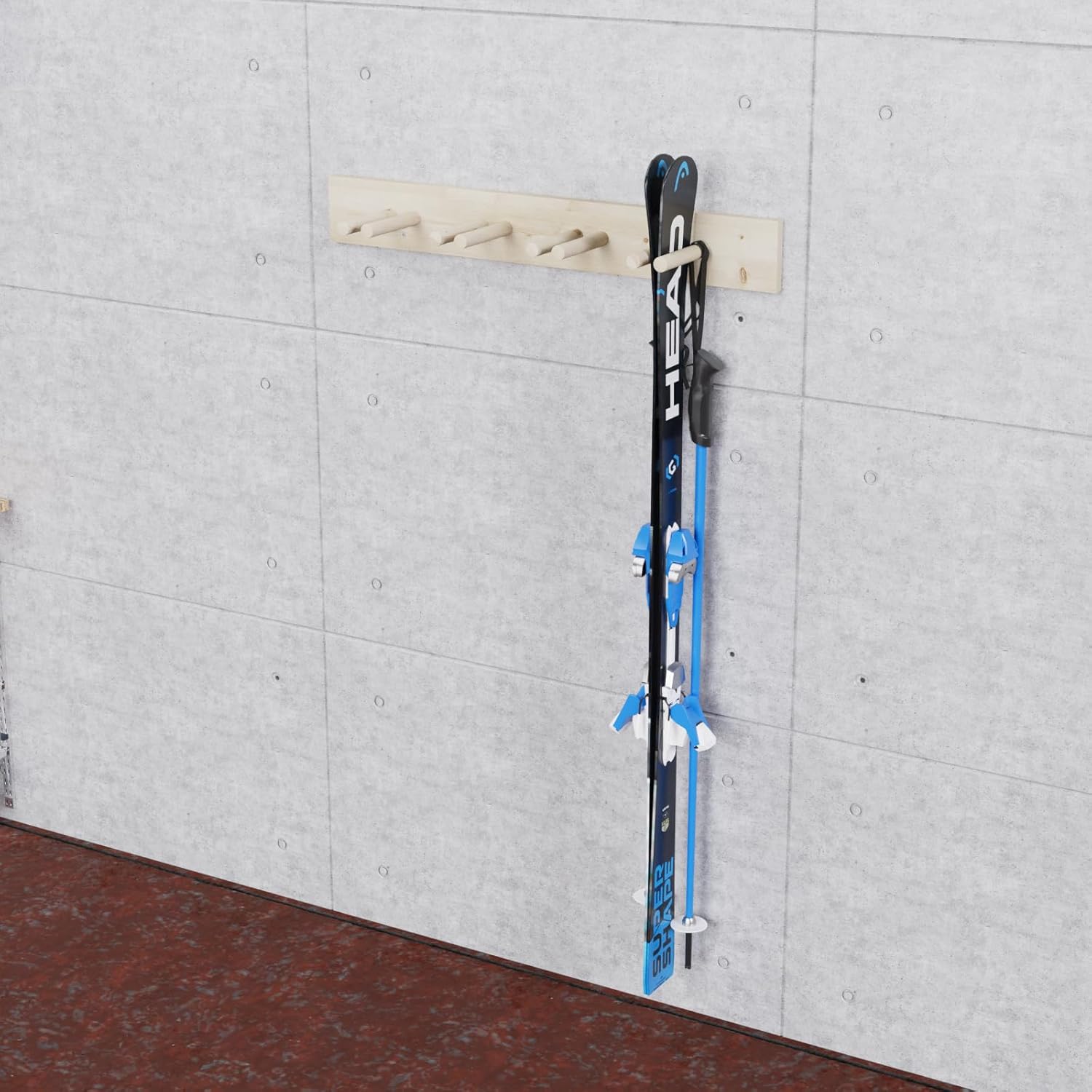 QLS Supporto da sci da parete per 4 paia di bastoncini da trekking da 90 cm - immagine 5