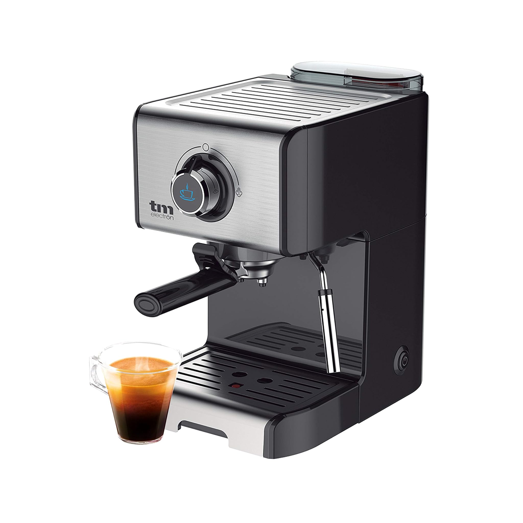 TM Electron TMPCF101 Macchina per caffè espresso manuale con pressione di 15 bar, 1200 W, serbatoio da 1,2 L, montalatte, 3 funzioni, in acciaio inossidabile, 1 tazza