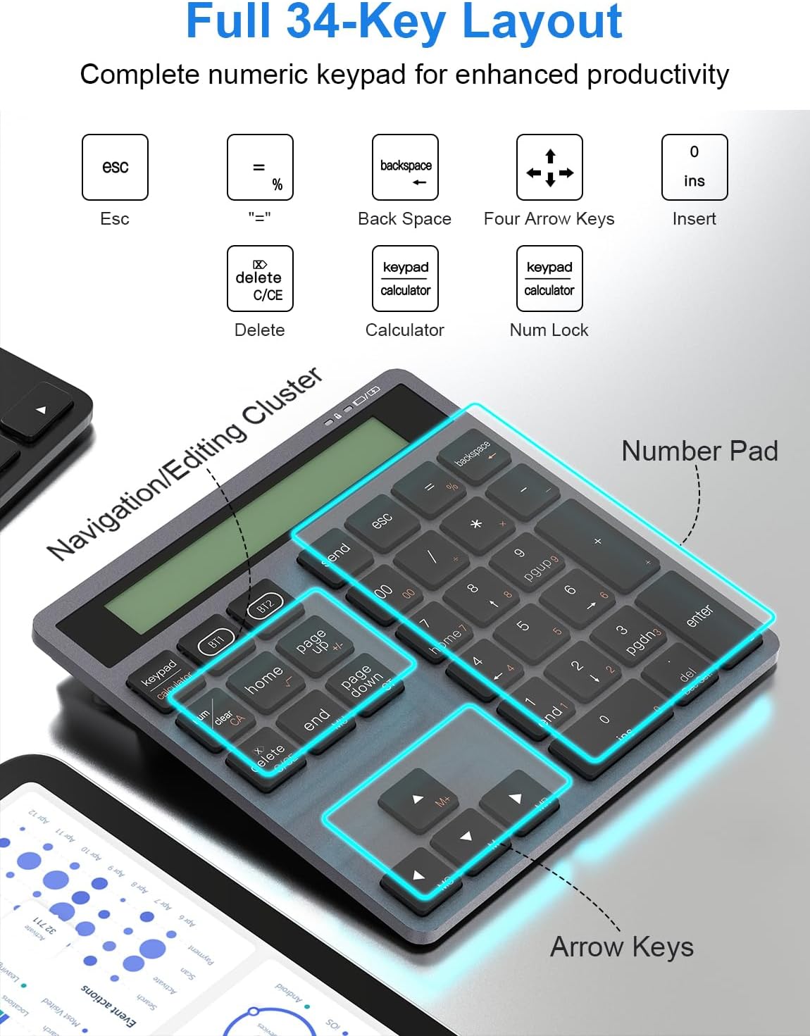Tastierino Numerico Wireless Bluetooth con Calcolatrice - immagine 2