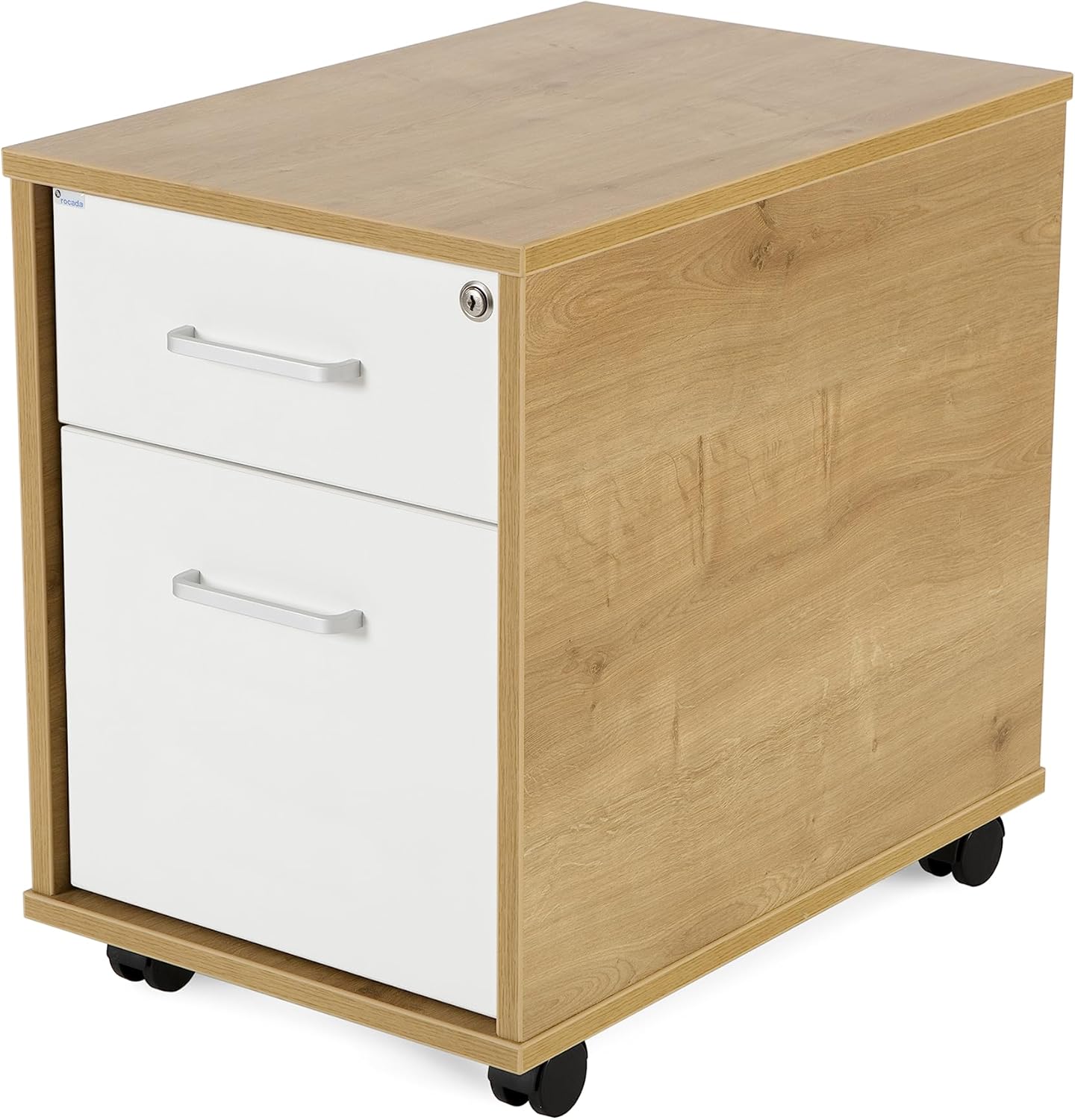 Rocada Cassettiera Ufficio con Ruote, Rovere/Bianco