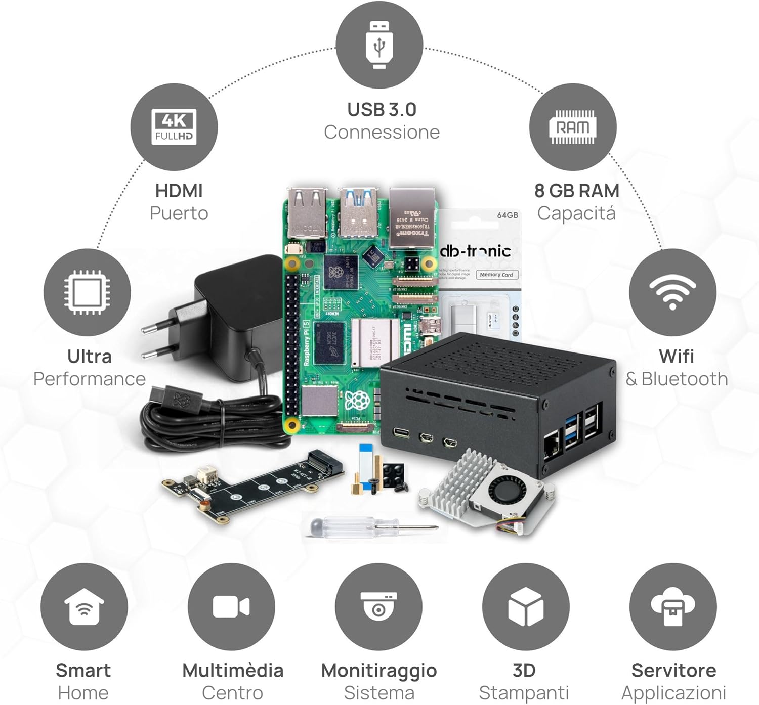 Raspberry Pi 5 8GB PCIe M.2 NVMe - Set - immagine 2