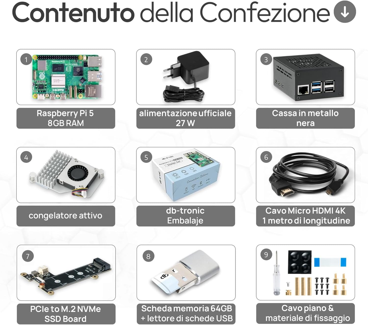 Raspberry Pi 5 8GB PCIe M.2 NVMe - Set - immagine 3