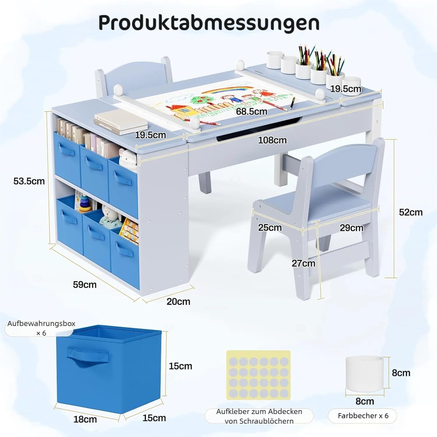 Clevich Tavolo per bambini con 2 sedie, blu - immagine 2