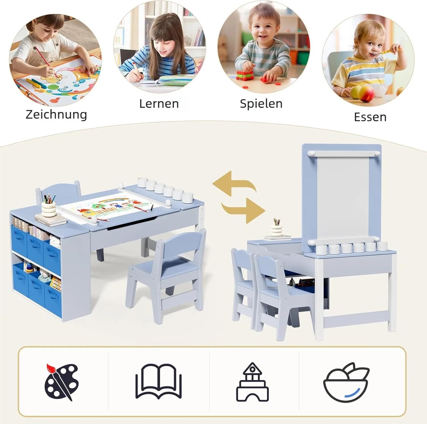 Clevich Tavolo per bambini con 2 sedie, blu - immagine 5