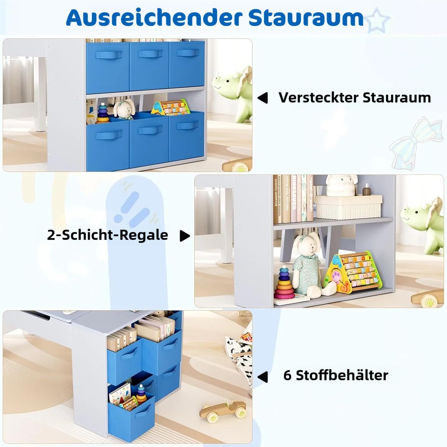 Clevich Tavolo per bambini con 2 sedie, blu - immagine 7