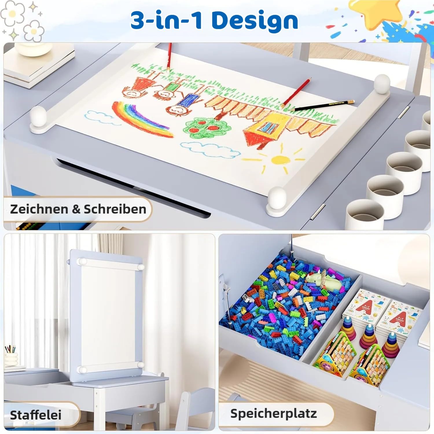 Clevich Tavolo per bambini con 2 sedie, blu - immagine 8