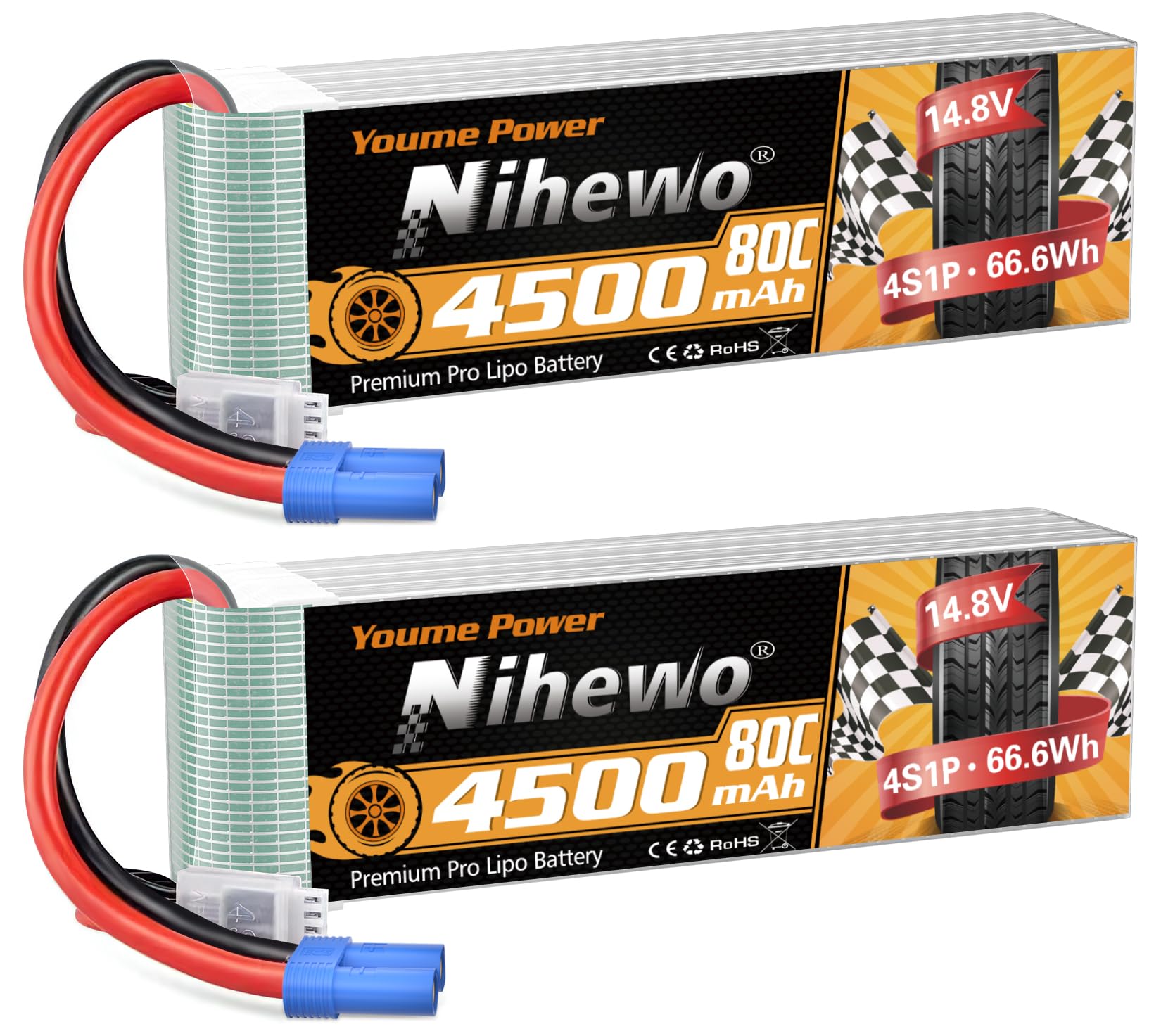 Nihewo 4S Lipo Batteria 14.8V 4500mAh 60C EC5 (2 pz)