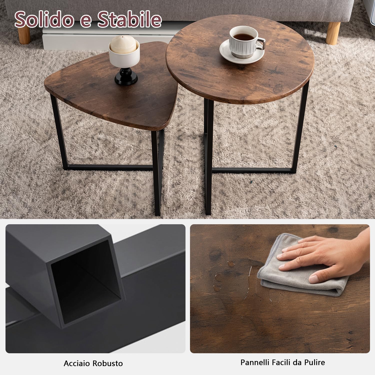 Meuble Cosy Set 2 Tavolini da Caffè Sovrapponibili - immagine 4