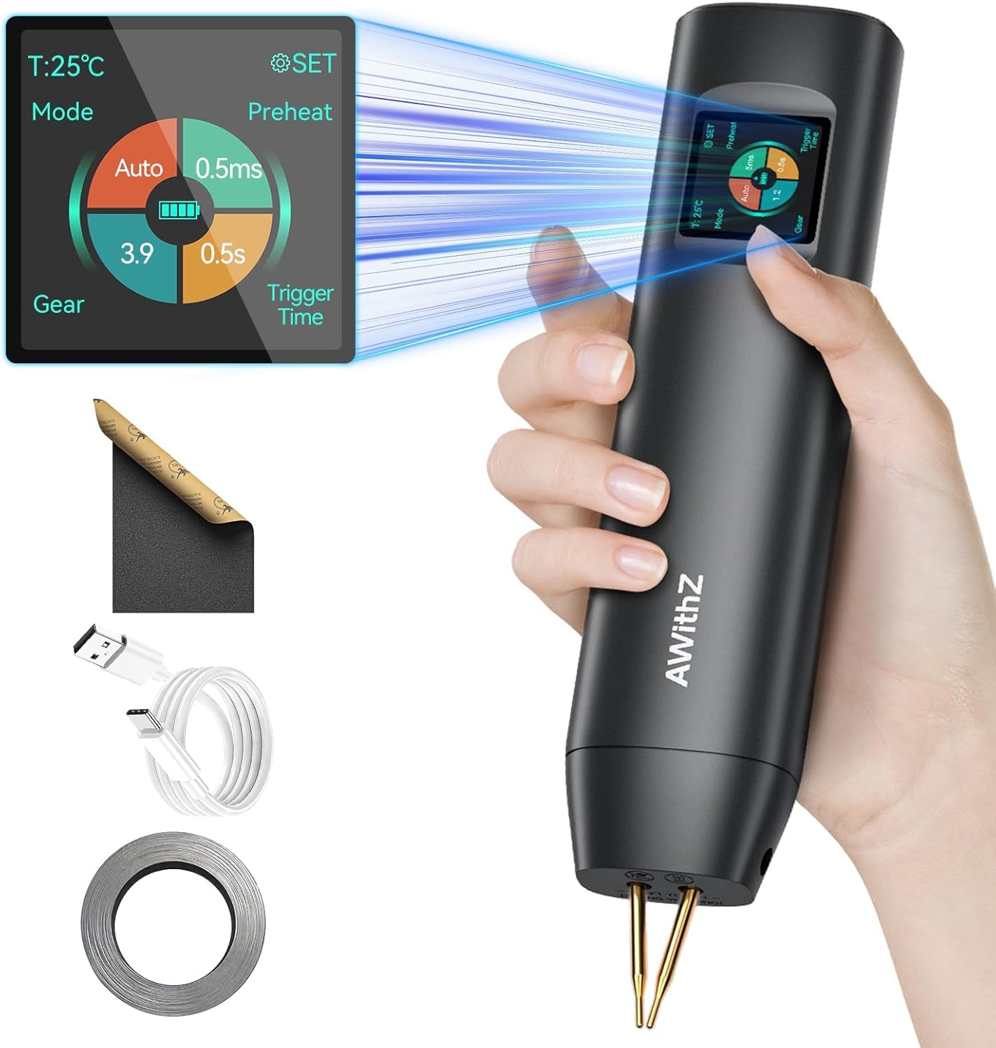 AWithZ Saldatrice a Punti per Batterie 2 in 1 con LCD