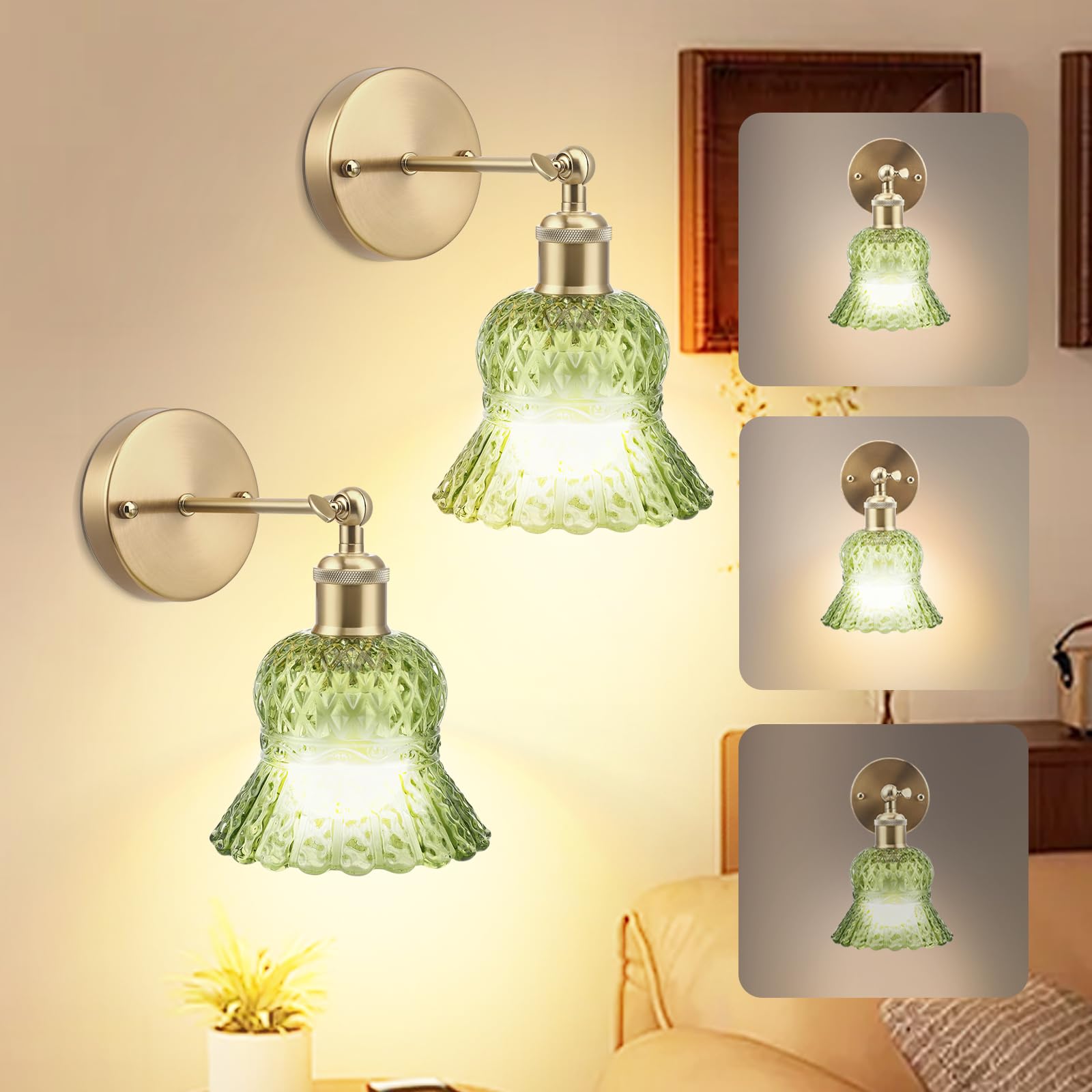 Lampada da Parete Vintage Dorata Dimmerabile con Telecomando (2x)