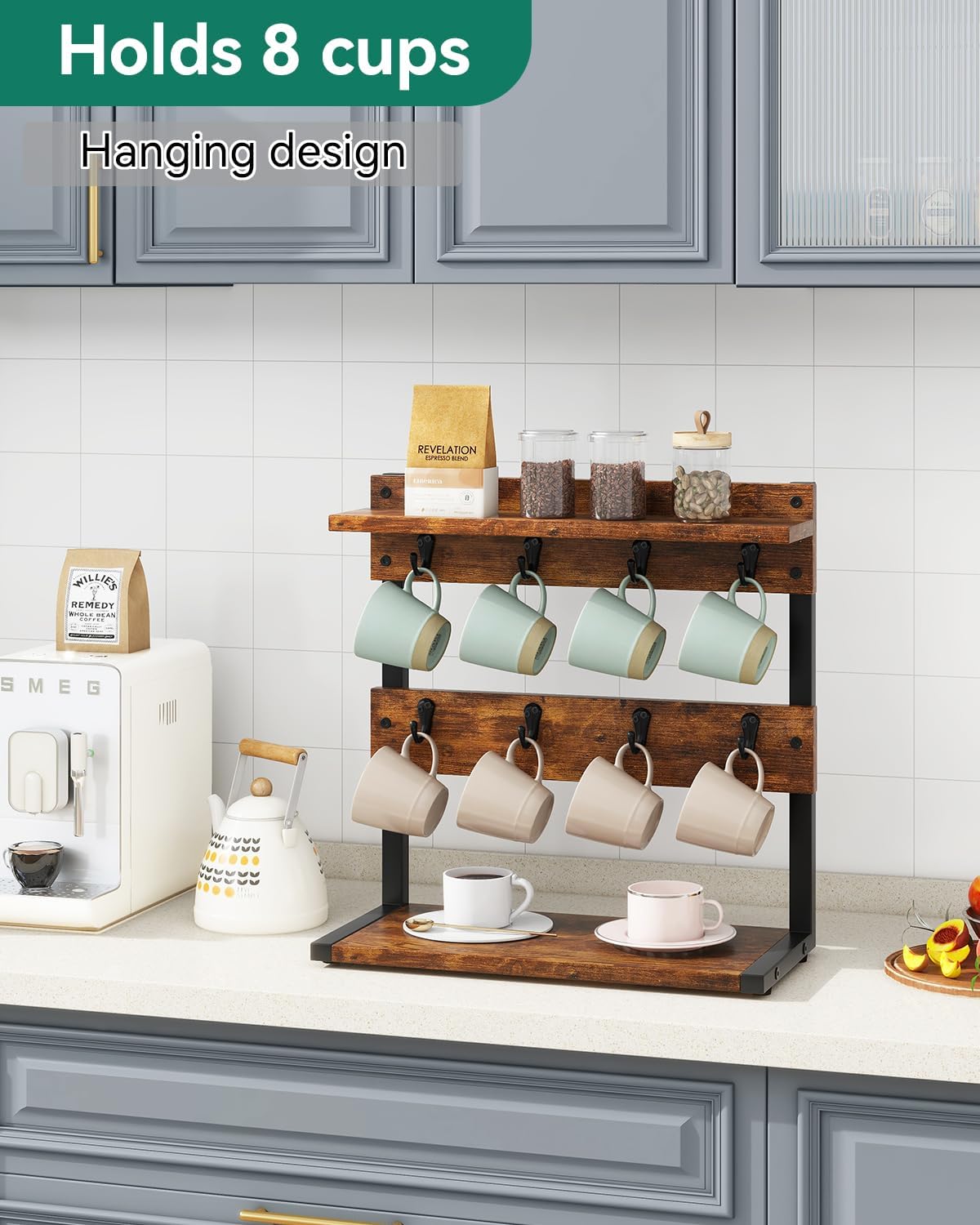 IBUYKE Supporto Tazze da Caffè Rustico 2 Ripiani - immagine 2