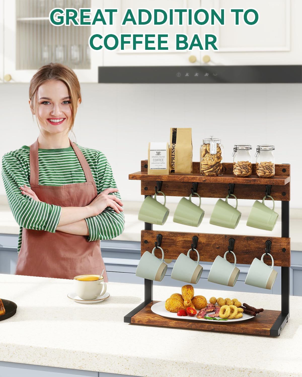 IBUYKE Supporto Tazze da Caffè Rustico 2 Ripiani - immagine 3