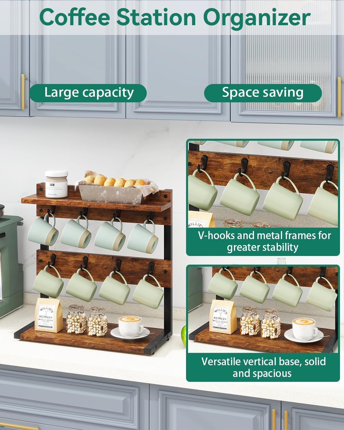 IBUYKE Supporto Tazze da Caffè Rustico 2 Ripiani - immagine 4