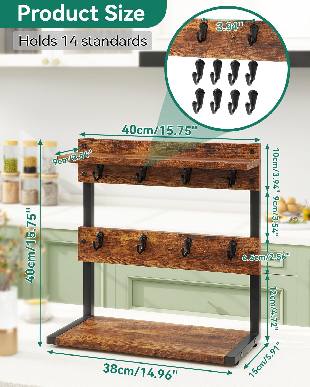 IBUYKE Supporto Tazze da Caffè Rustico 2 Ripiani - immagine 5