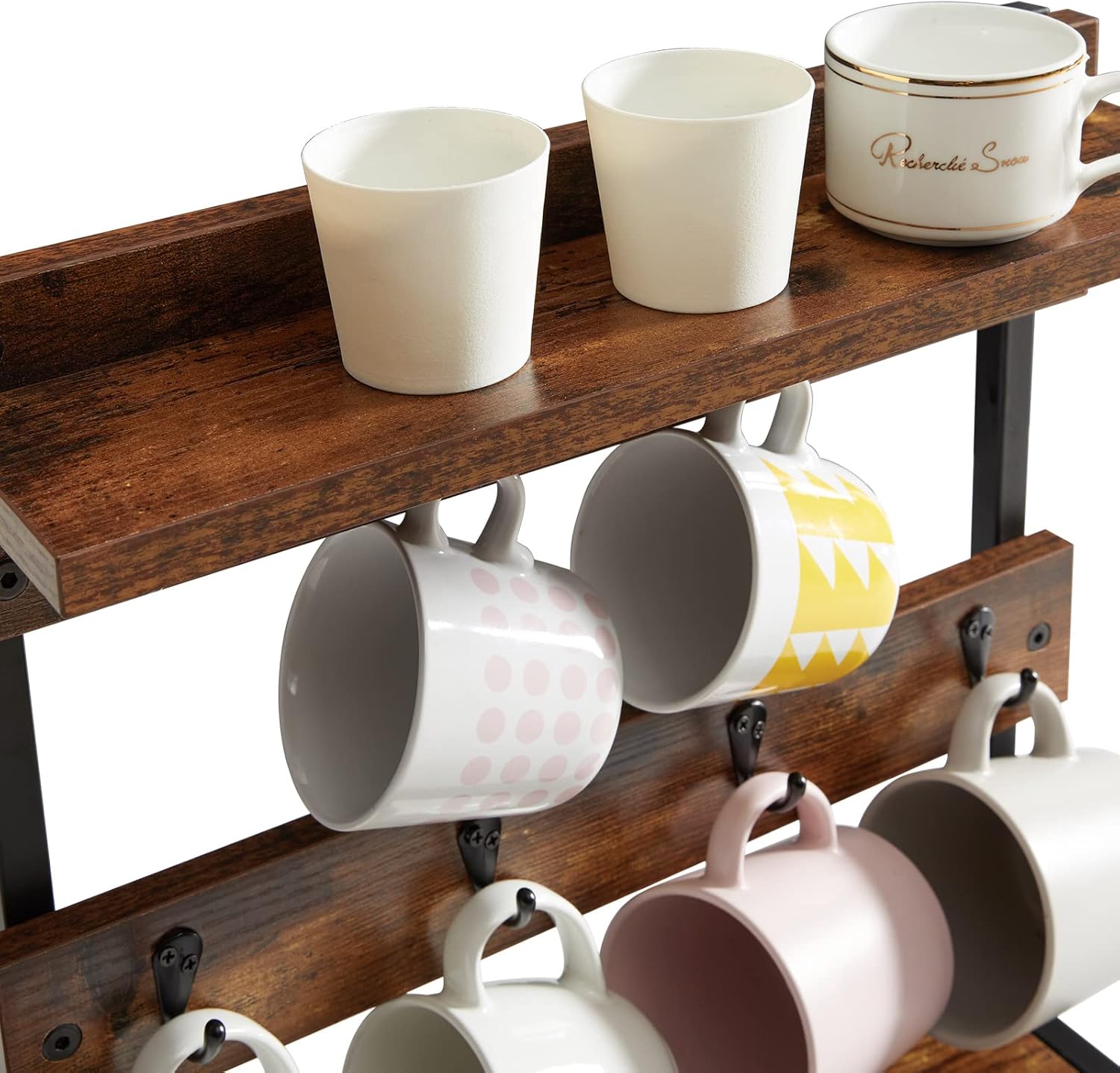 IBUYKE Supporto Tazze da Caffè Rustico 2 Ripiani - immagine 6