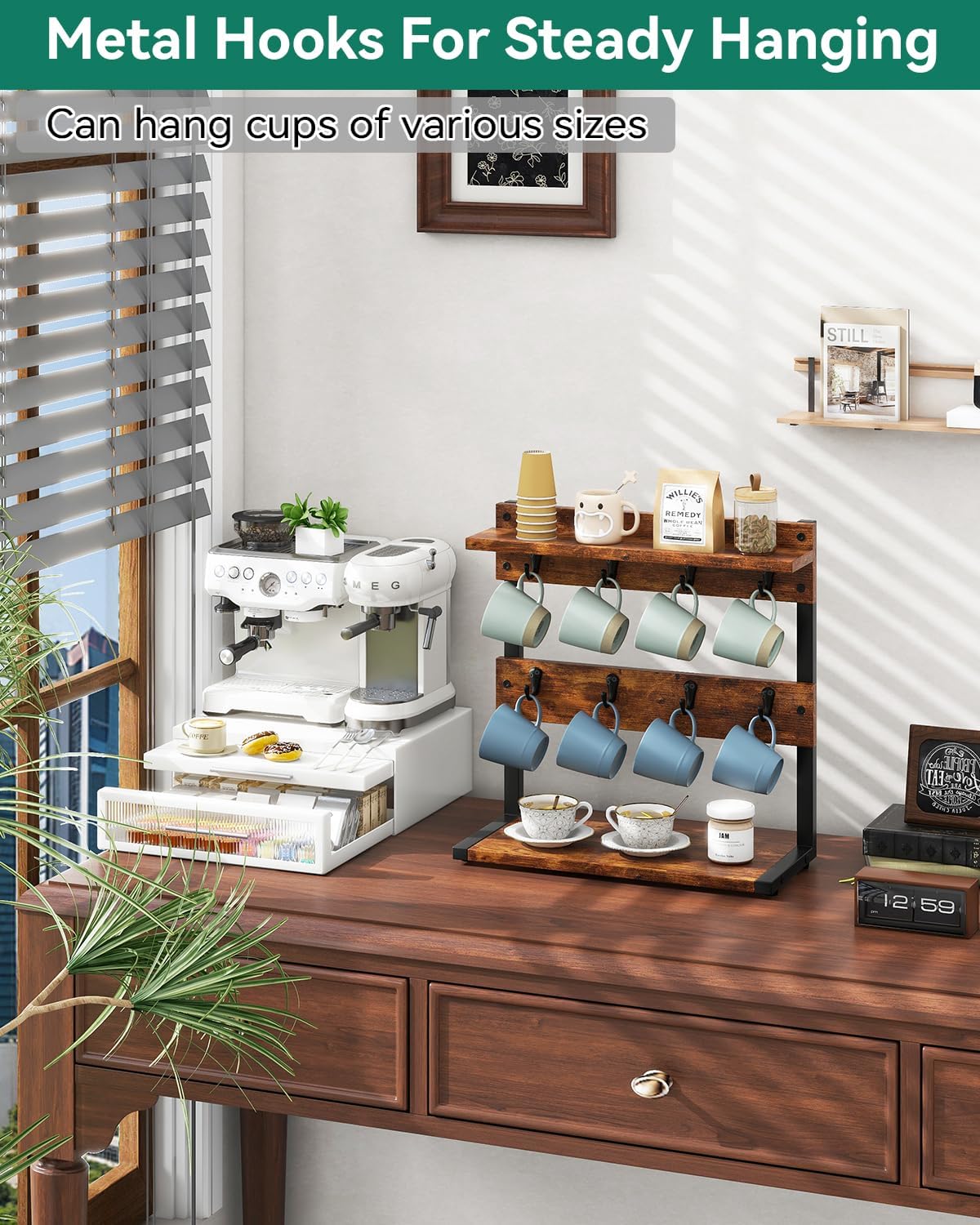 IBUYKE Supporto Tazze da Caffè Rustico 2 Ripiani - immagine 8