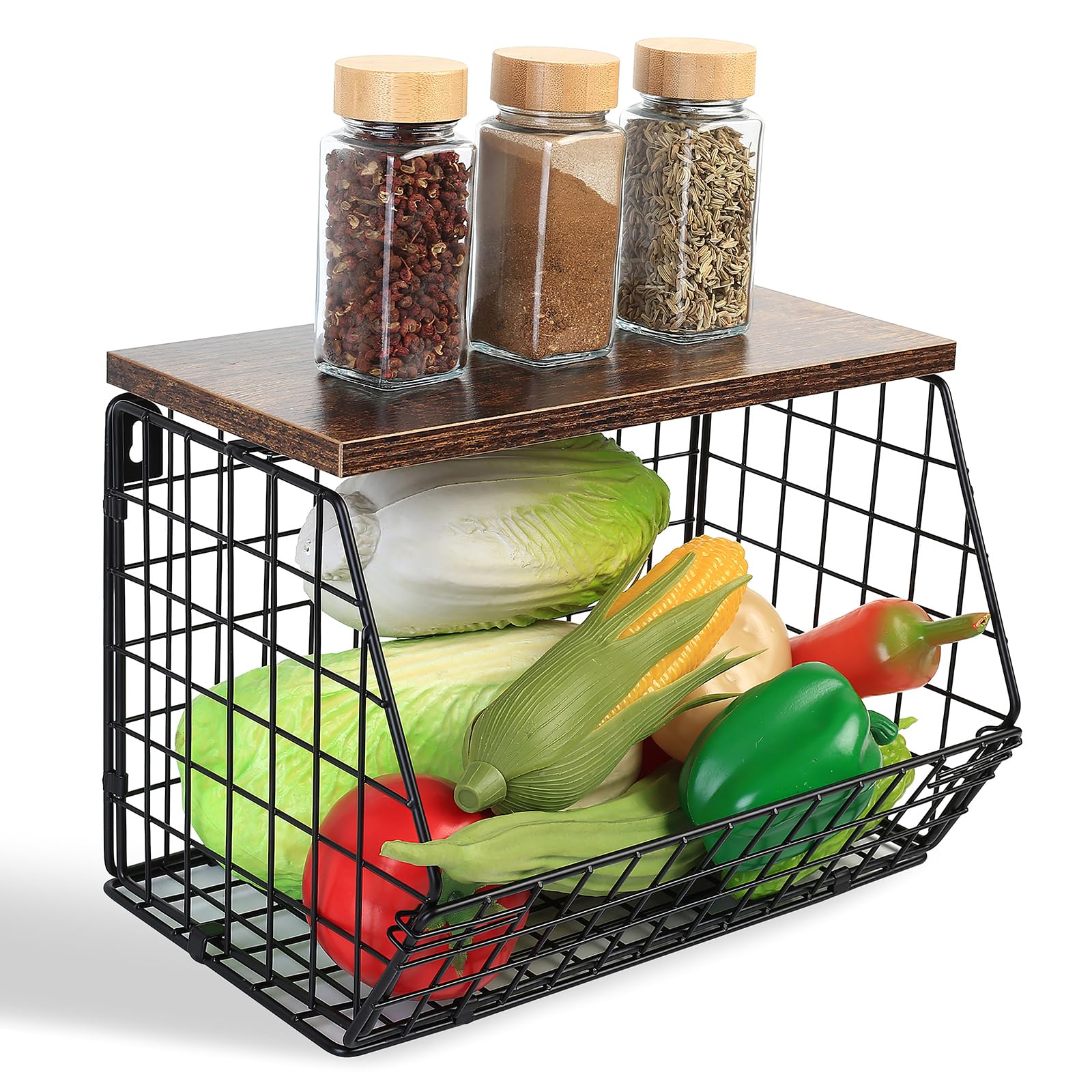 Portafrutta da Tavolo da Parete, Porta Frutta Cucina, Cestino Frutta Cucina Montabile a Parete, Cesto Frutta da Tavolo Impilabili con Gancio per Banane per Organizzatore di Frutta Verdura Snack