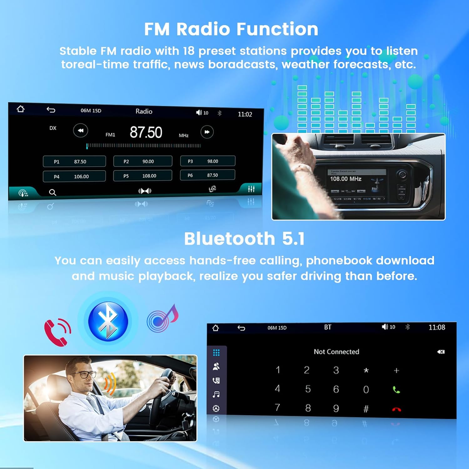 Hikity Autoradio 1 Din con CarPlay Wireless & Android Auto - immagine 4