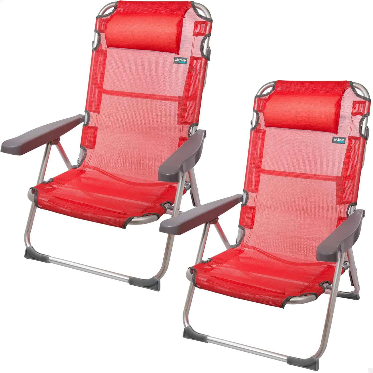 AKTIVE Confezione Economica 2 sedie da Spiaggia Multiposizione antiribaltamento con Cuscino 48 x 60 x 90 cm, Alluminio + plastica + Tessuto, Minorca X2, 48x60x90cm
