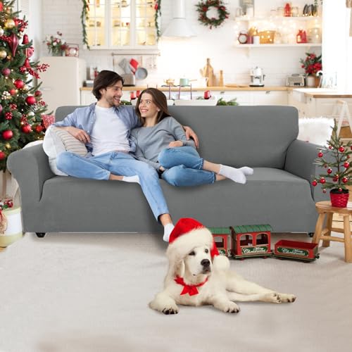 CYCMACO Copridivano 3 Posti Elasticizzato Antiscivolo, Grigio Chiaro - immagine 2