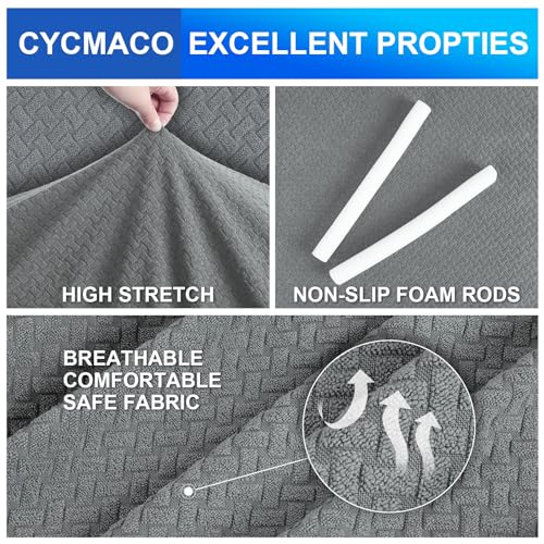 CYCMACO Copridivano 3 Posti Elasticizzato Antiscivolo, Grigio Chiaro - immagine 3