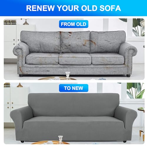 CYCMACO Copridivano 3 Posti Elasticizzato Antiscivolo, Grigio Chiaro - immagine 4