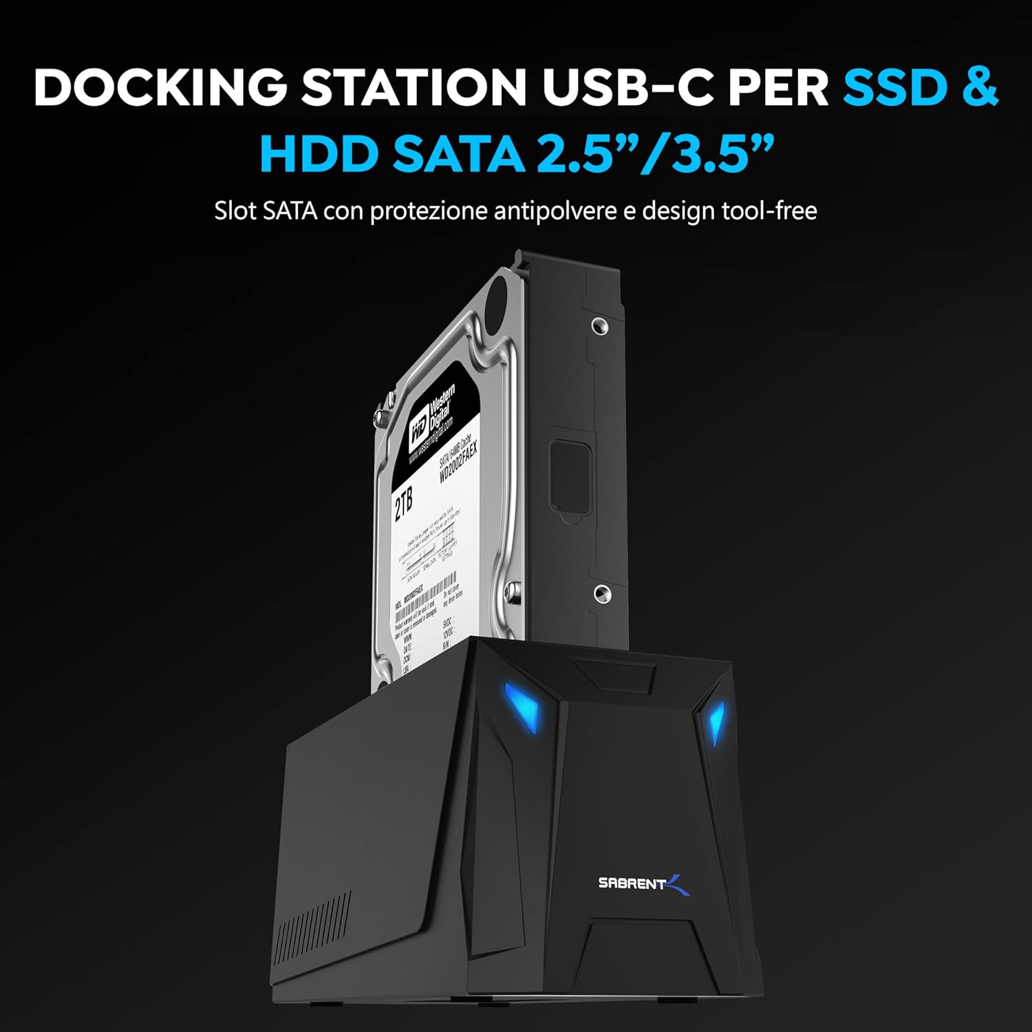 Sabrent Docking Station USB-C per SSD/HDD SATA 2.5"/3.5" - immagine 2
