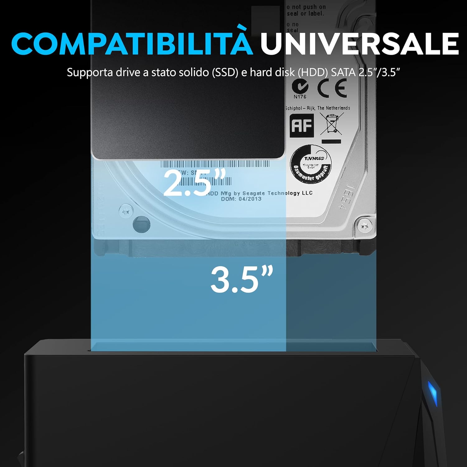 Sabrent Docking Station USB-C per SSD/HDD SATA 2.5"/3.5" - immagine 3