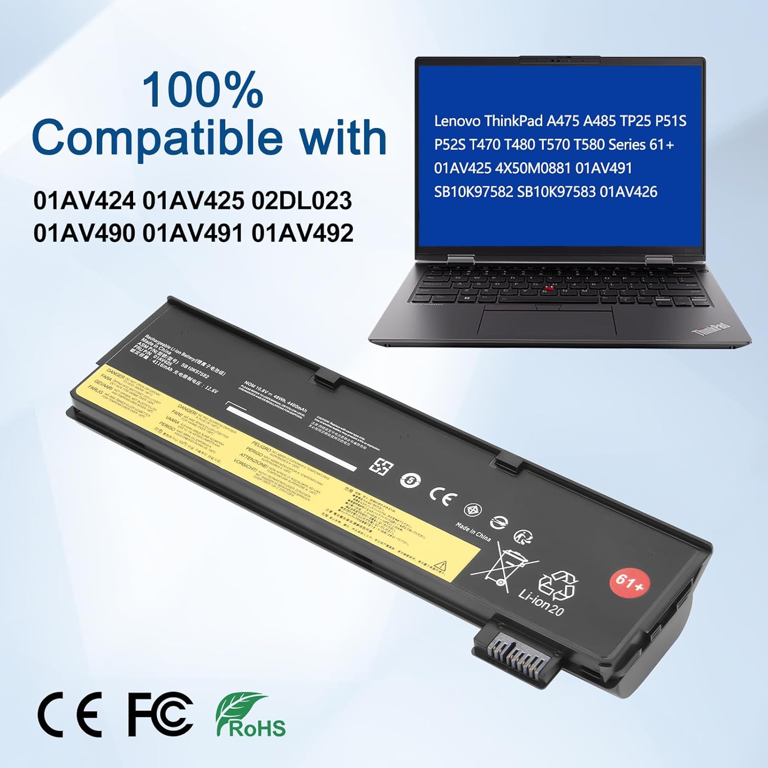 Exmate 01AV425 Batteria per Lenovo ThinkPad 10.8V 4400mah - immagine 4