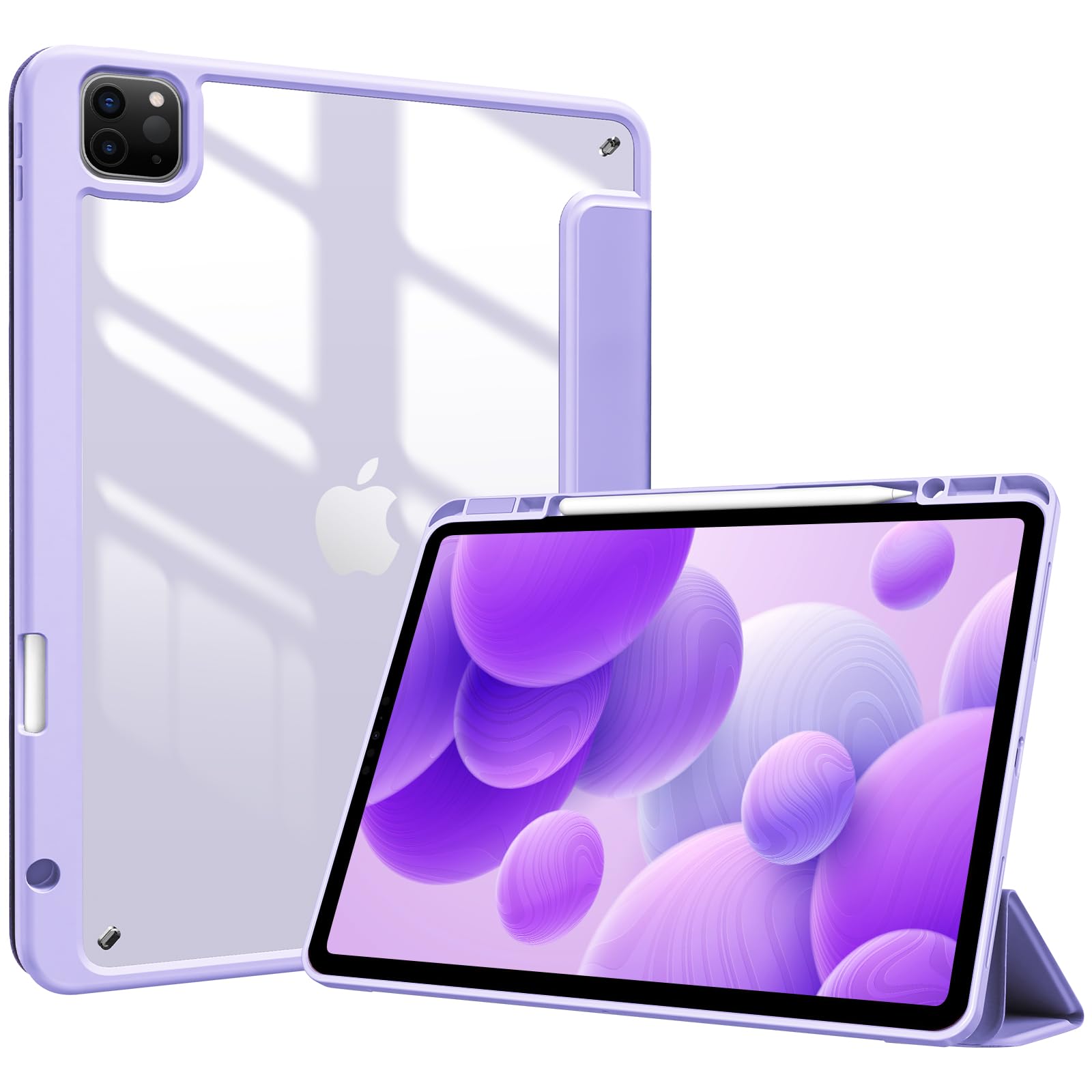 ProCase Cover iPad Pro 12,9 Pollici 2022/2021/2020/2018 con Portapenne, Custodia per iPad Pro 12,9" 6/5/4/3 Generazione, Cover con Auto Svegliati/Sonno -Viola