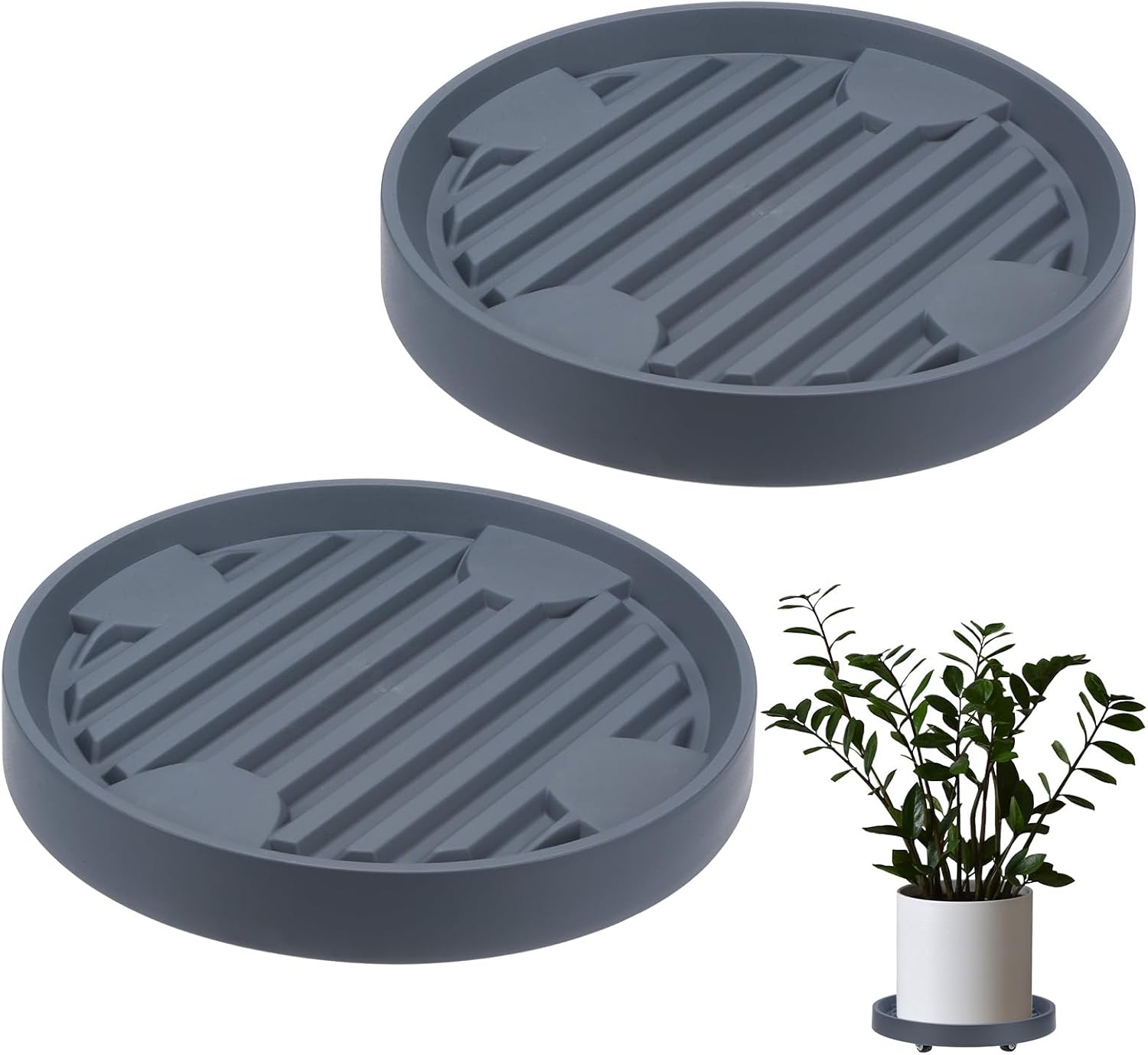 Supporto per Piante con Ruote 28cm (2 Pezzi), Grigio - immagine 1