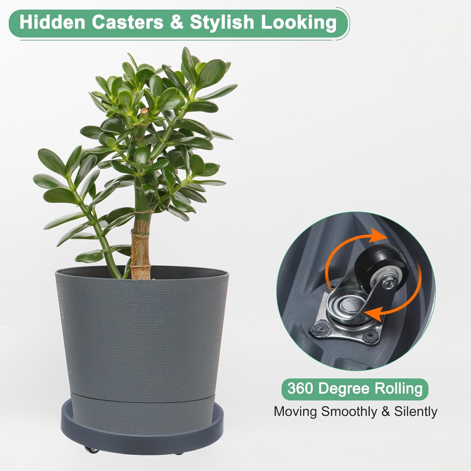 Supporto per Piante con Ruote 28cm (2 Pezzi), Grigio - immagine 2