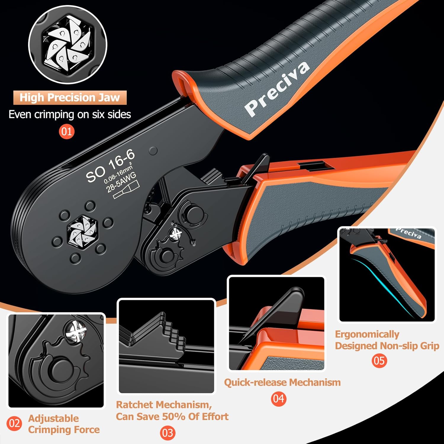 Pinza Crimpatrice Preciva per Terminali 0,08-16 mm² - immagine 6