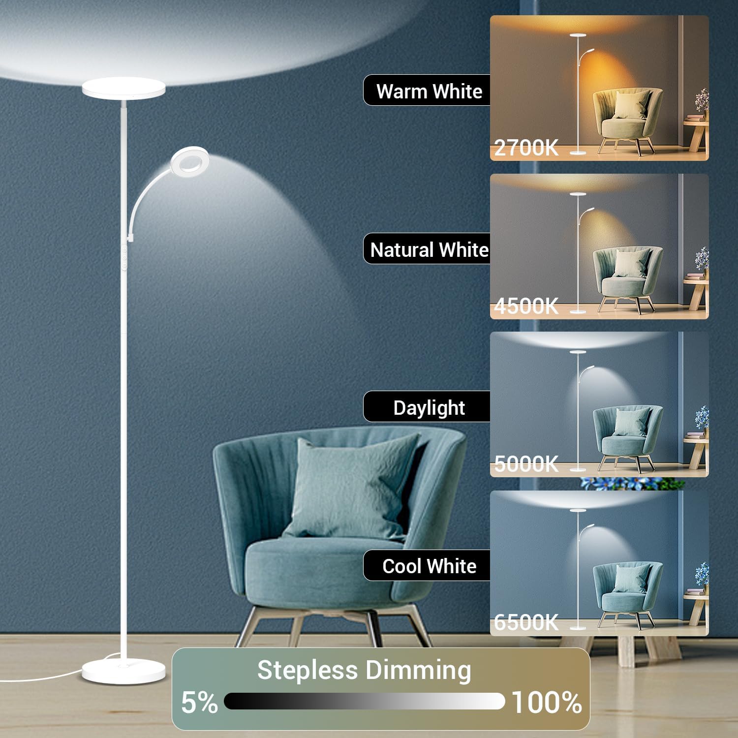 Yikuneng Lampada da Terra LED 42W 4500LM - immagine 2