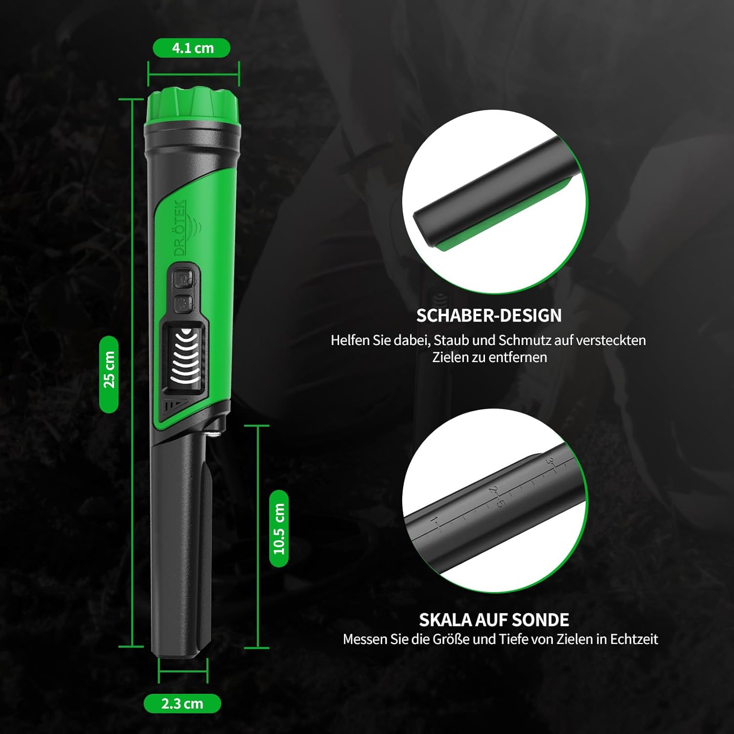 Dr.ötek Pinpointer Metal Detector Impermeabile IP68, Verde - immagine 8