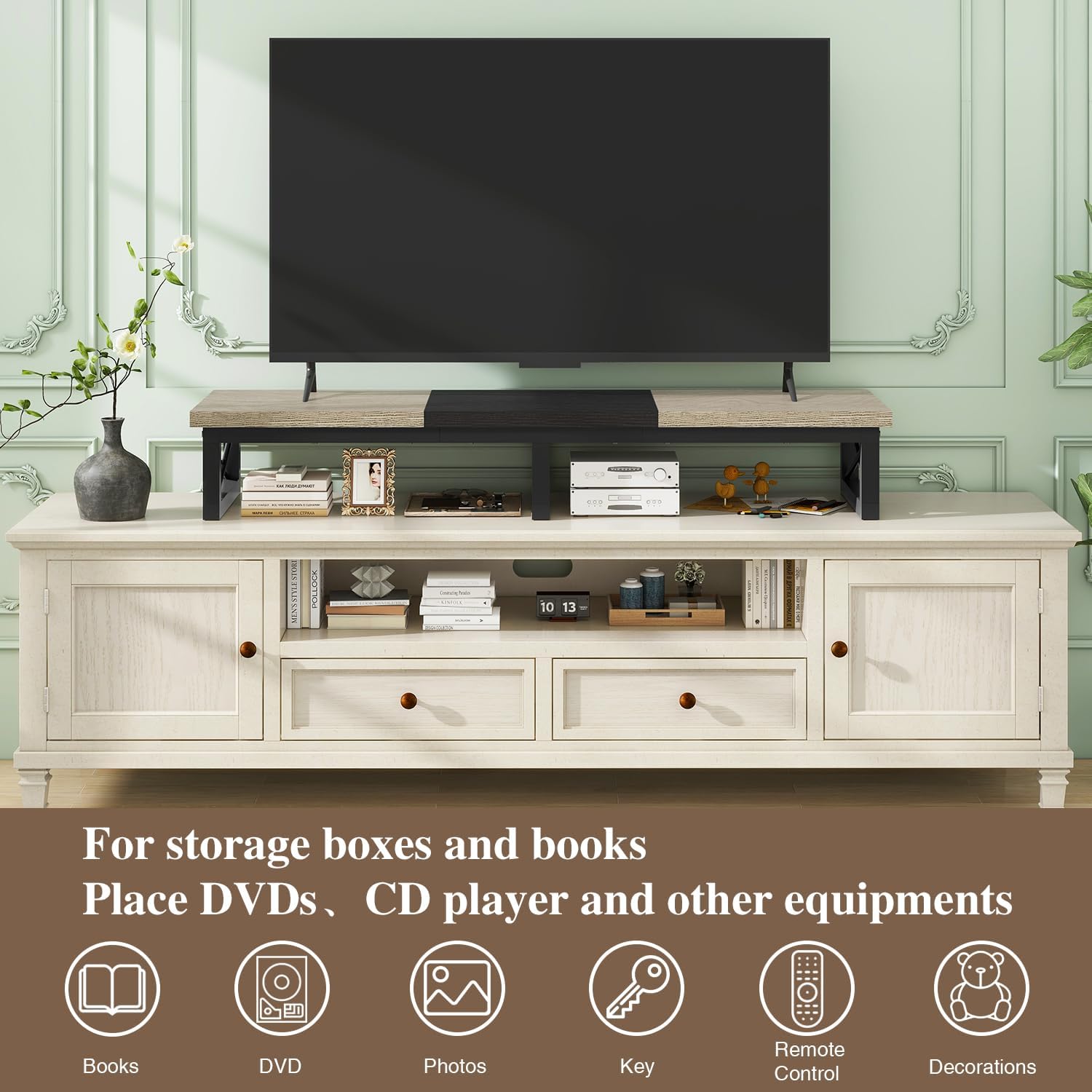 Ibuyke Mobile TV 32-60 inch a 2 Ripiani, Nero Greige - immagine 2