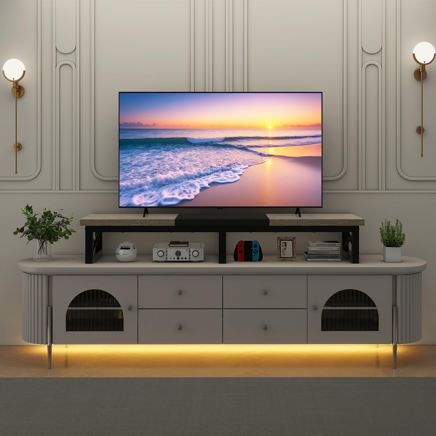 Ibuyke Mobile TV 32-60 inch a 2 Ripiani, Nero Greige - immagine 5