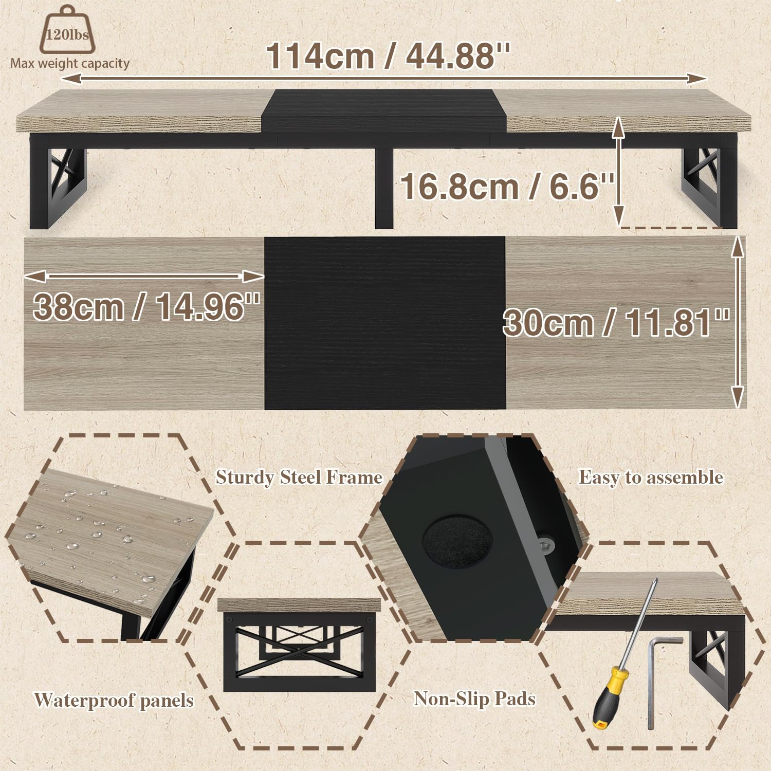 Ibuyke Mobile TV 32-60 inch a 2 Ripiani, Nero Greige - immagine 6