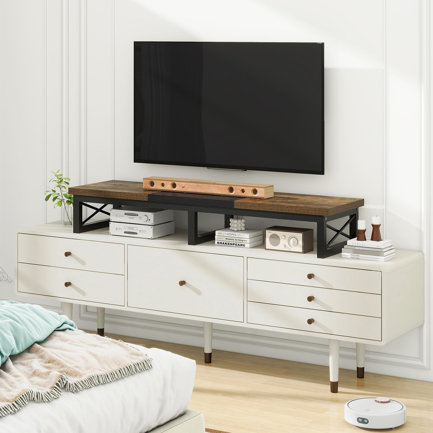 Ibuyke Mobile TV 32-60 inch a 2 Ripiani, Nero Greige - immagine 8