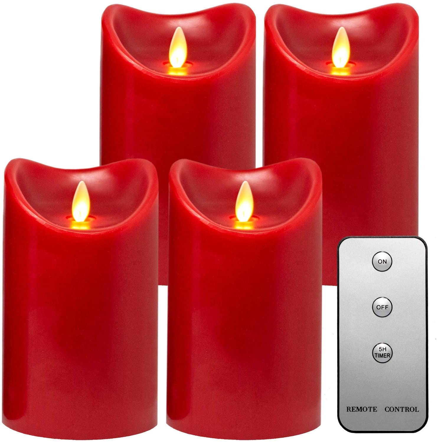 TRONJE Set 4 Candele LED a Batteria con Timer, Rosso
