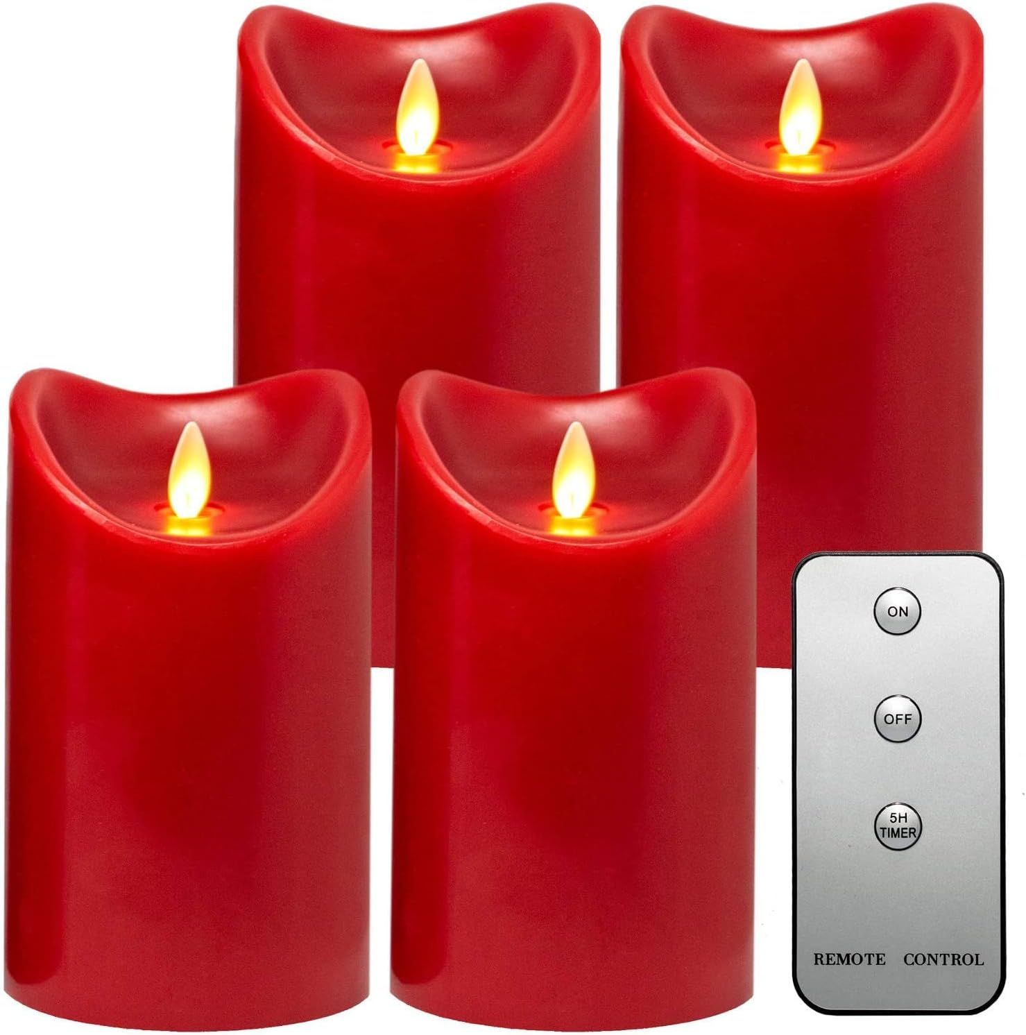 TRONJE Set 4 Candele LED a Batteria con Timer, Rosso - immagine 1