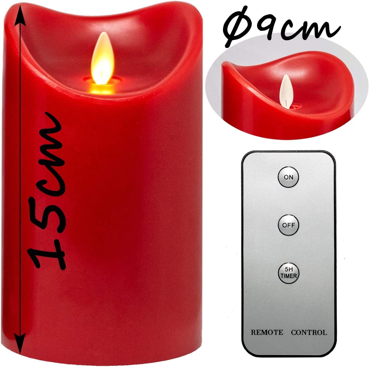 TRONJE Set 4 Candele LED a Batteria con Timer, Rosso - immagine 3