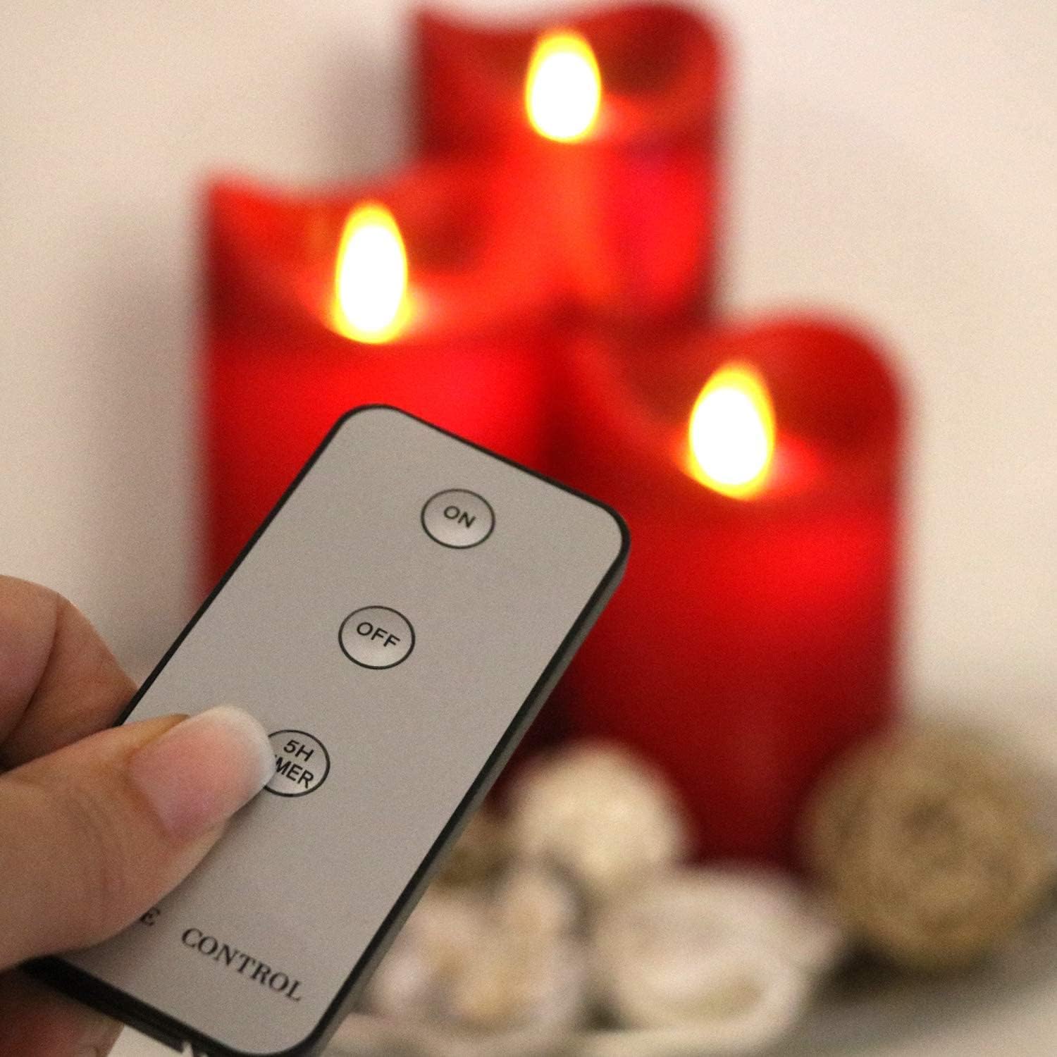 TRONJE Set 4 Candele LED a Batteria con Timer, Rosso - immagine 5