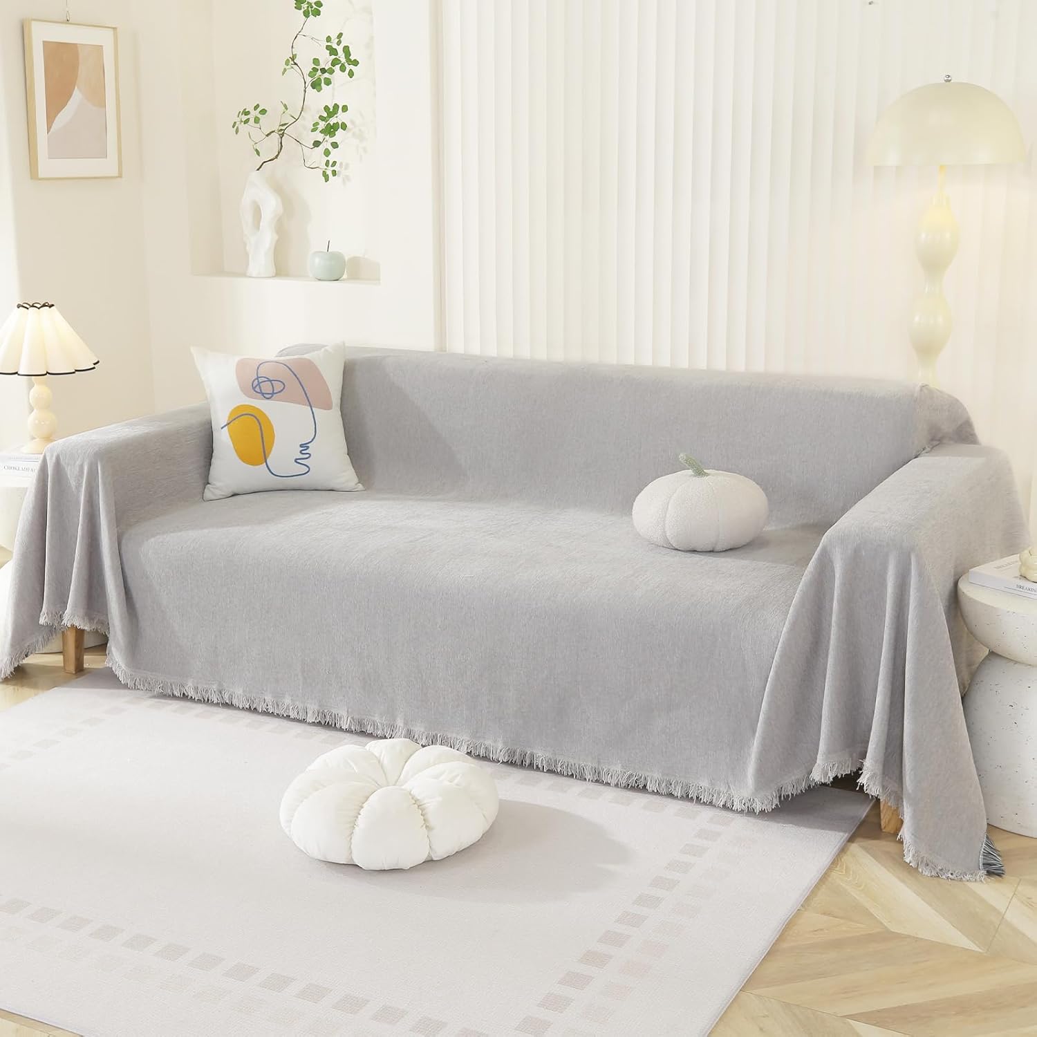 Royhom Telo Copridivano 4 Posti 180x380cm, Grigio Chiaro