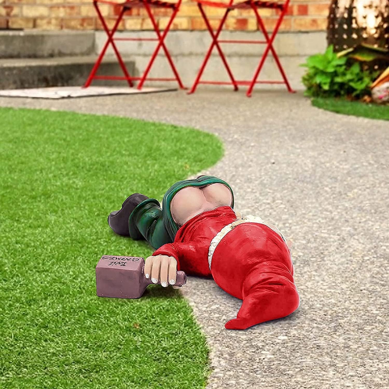 SXFENG Statua Gnomo da Giardino Esterno in Poliresina, Rosso - immagine 4