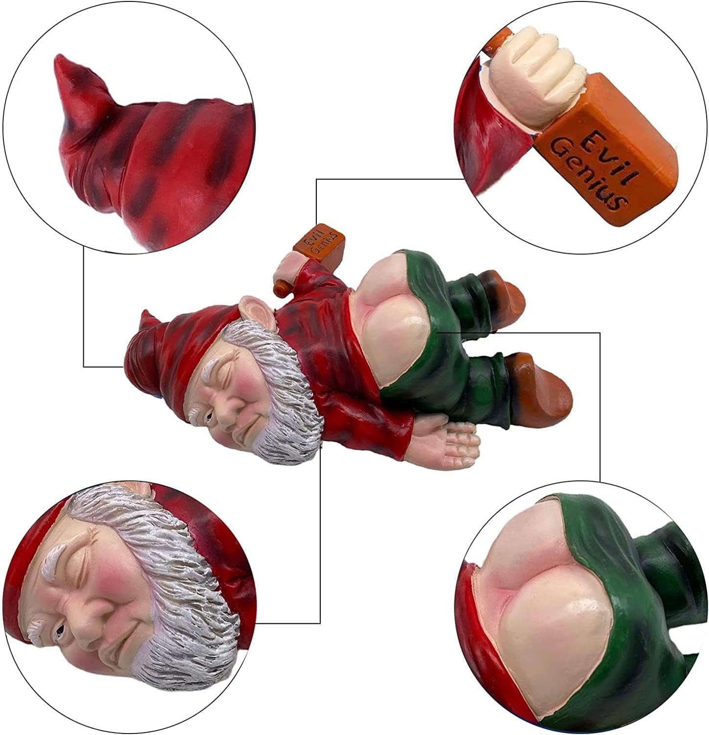 SXFENG Statua Gnomo da Giardino Esterno in Poliresina, Rosso - immagine 5