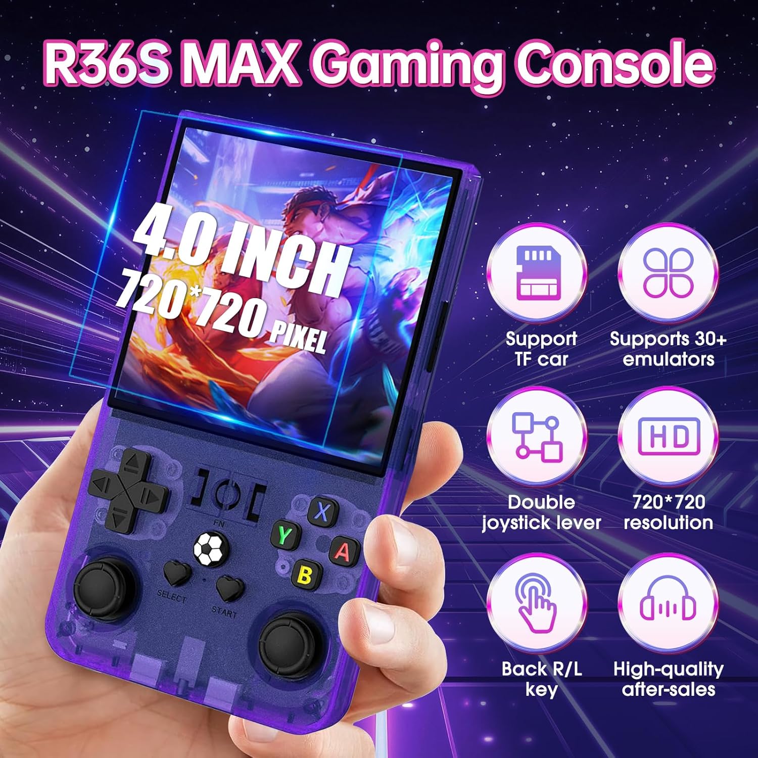 R36MAX - Console Retrò Portatile 128GB, Viola - immagine 3