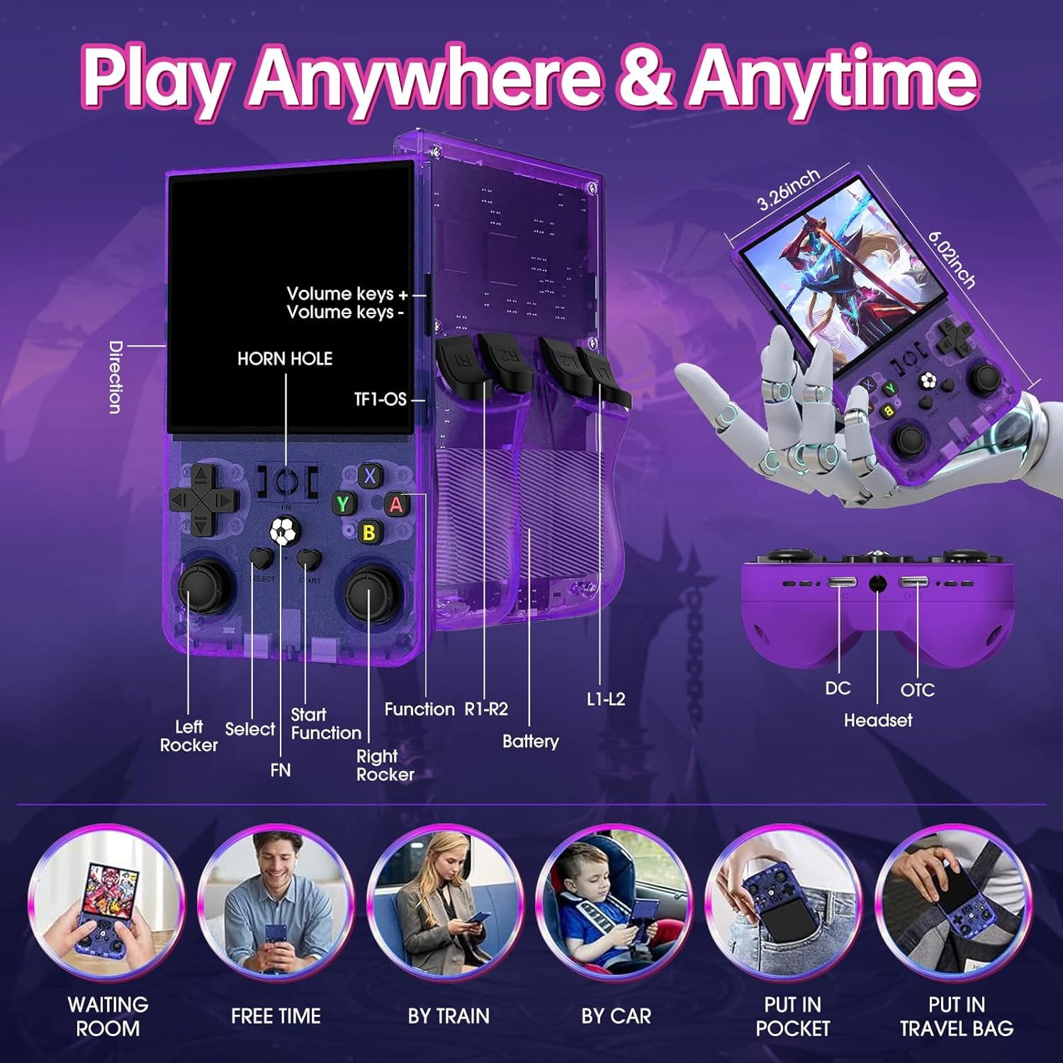 R36MAX - Console Retrò Portatile 128GB, Viola - immagine 4